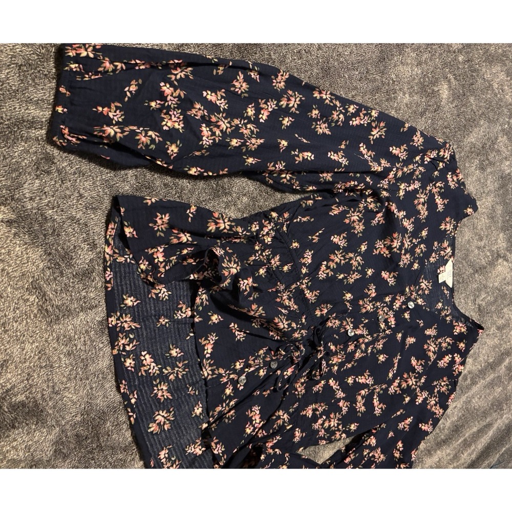 Time And Tru Navy Blue Peplum Floral Shirt Size 12-14 - Picture 4 of 13